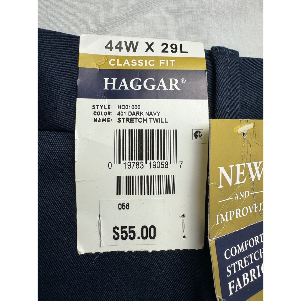 Haggar Iron Free Premium Khaki Classic Fit Navy Stretch Twill Pants 44x29 - Picture 3 of 16